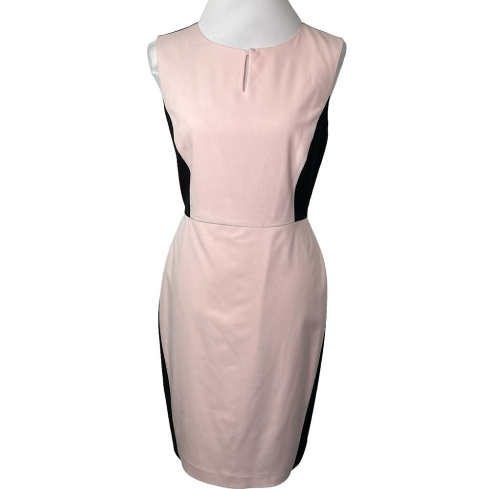 New York & Company Colorblock Black Pink Sleeveless Fitted Dress Size 8